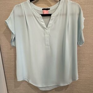 Forever 21 Blue Cap Sleeve Blouse with Mandarin Collar